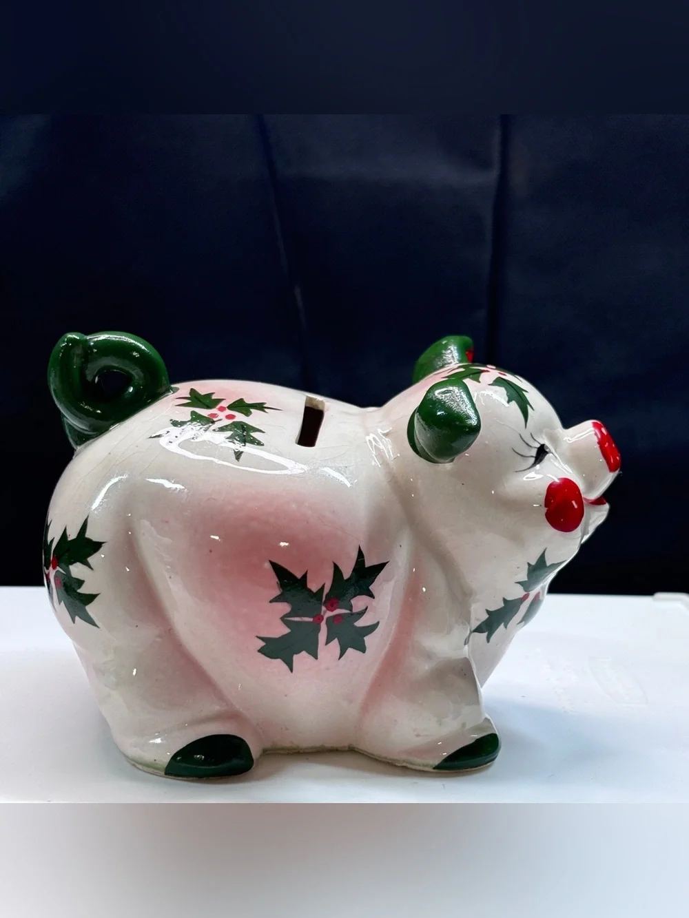 Vintage KREISS & CO Christmas Piggy Bank Figurine 1960s Japan Retro MCM Pink - Picture 4 of 14